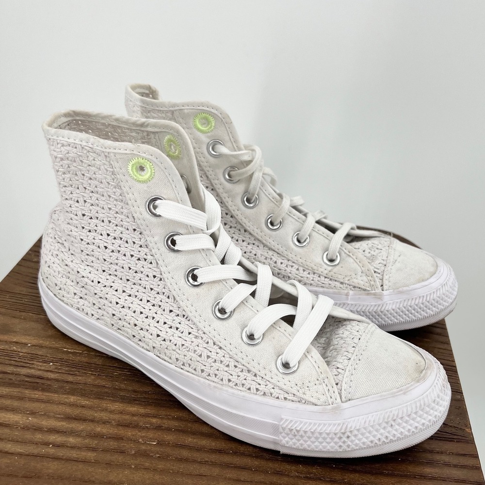 Converse Chuck Taylor All Star Hi Crochet White Neon Green Women's 7 Limited